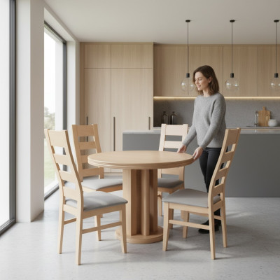 Klasyczny Okrągły Okrągły Tabela Drewno Design jadalnia stoły 4 Krzesła