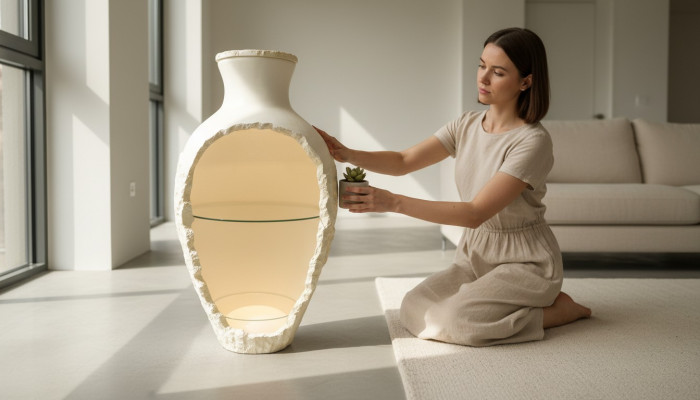 Design Vase Bar prezentuje lekką Galota ze szklanymi wstawkami Galota Vase Bar