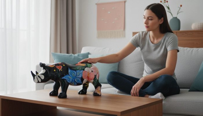 Design nosorożec w kwiatach figurka statua rzeźba figurki rzeźby dekoracja nowość 3095