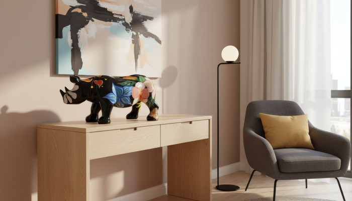 Design nosorożec w kwiatach figurka statua rzeźba figurki rzeźby dekoracja nowość 3095