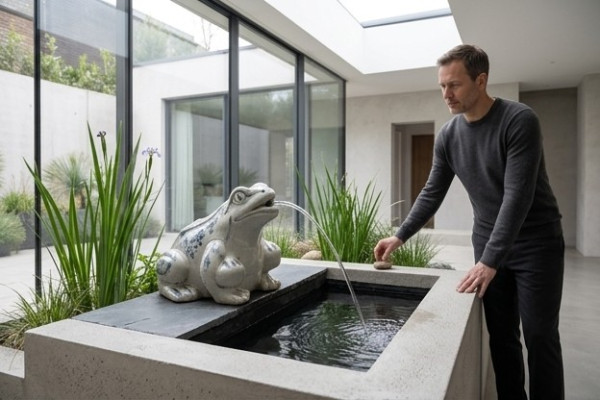Figurka ogrodowa „Żaba Fontaine” 20cm figurka ludzi ze stawu rzucona w kamień