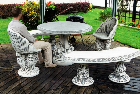 Antyk Style Kamienna Ławka Fotel Krzesło Taras Ogrodowy Szlachetny Design Tron