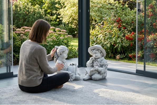 Chłopiec 44cm Rysunek Statua Figurki Rzeźba Posągi Ogrodowe