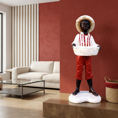 Design Boy z Basket Rysunek Statua Rzeźba Figury Rzeźby Dekoracja 7087