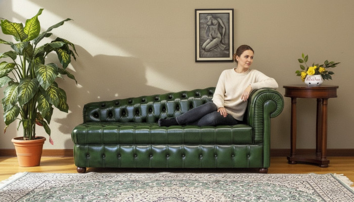 Szezlong Chesterfield sofa zielona kanapa leżak otomana szezlong Skóra Chiase