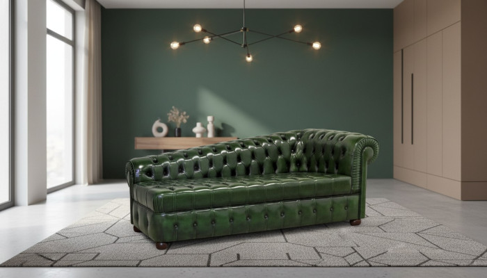 Szezlong Chesterfield sofa zielona kanapa leżak otomana szezlong Skóra Chiase