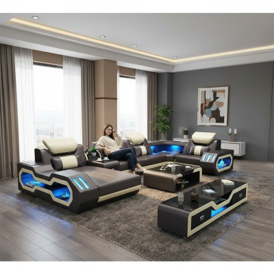 Żywy krajobraz Designer Couch Sofa Podświetlana Stacja USB Narożnikowa kanapa