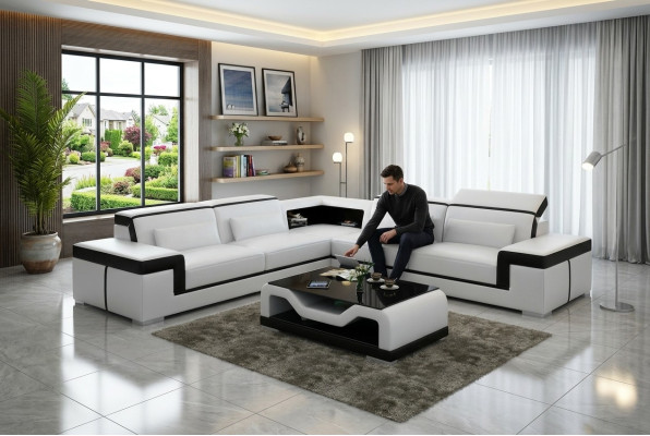 Skórzana sofa kanapa Żywy krajobraz Narożnik kanapa Narożnik Ustawić Design Nowoczesna Sofa G8020B