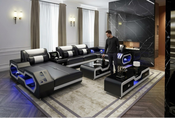 XXL Żywy krajobraz Sofa Couch Podkładka Zestaw narożny Couches Sofy + USB + Światło