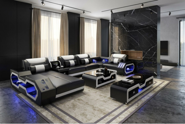 XXL Żywy krajobraz Sofa Couch Podkładka Zestaw narożny Couches Sofy + USB + Światło