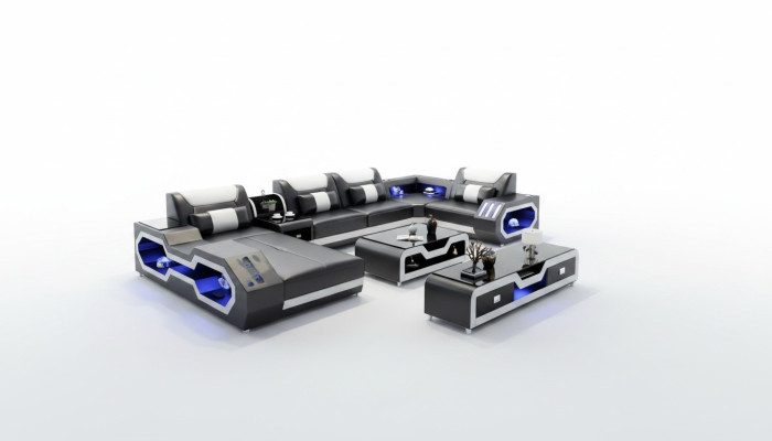 XXL Żywy krajobraz Sofa Couch Podkładka Zestaw narożny Couches Sofy + USB + Światło