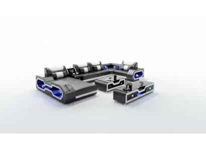 XXL Żywy krajobraz Sofa Couch Podkładka Zestaw narożny Couches Sofy + USB + Światło