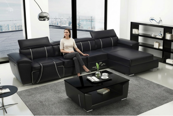 Skórzana sofa Kanapa Podkładka Designerska sofa Skóra Sofy Sofa Sofa w kształcie litery L G8048C Czarny