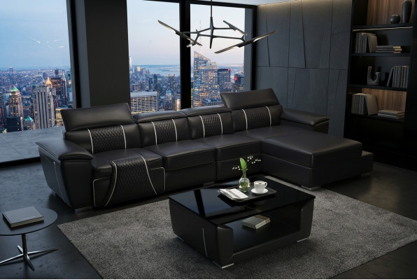 Skórzana sofa Kanapa Podkładka Designerska sofa Skóra Sofy Sofa Sofa w kształcie litery L G8048C Czarny