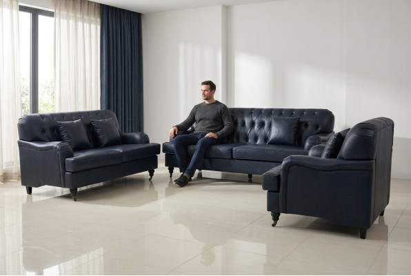 Sofa Chesterfield Skóra Zestawy wypoczynkowe Elegancki luksusowy salon o nowoczesnym designie