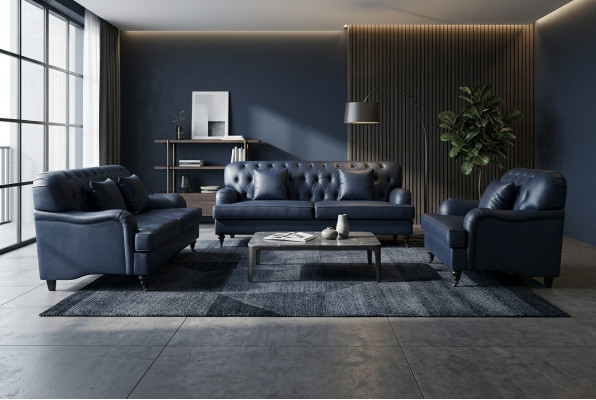 Sofa Chesterfield Skóra Zestawy wypoczynkowe Elegancki luksusowy salon o nowoczesnym designie
