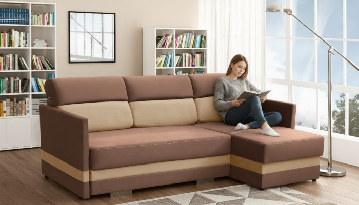 Narożnikowa kanapa z funkcją spania Funkcja łóżka box Łóżko sofa Żywy krajobraz