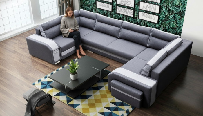 XXL Żywy krajobraz Narożnikowa kanapa Sofa Couch Podkładka Ustawić Narożnik Designer Kształt U Nowość