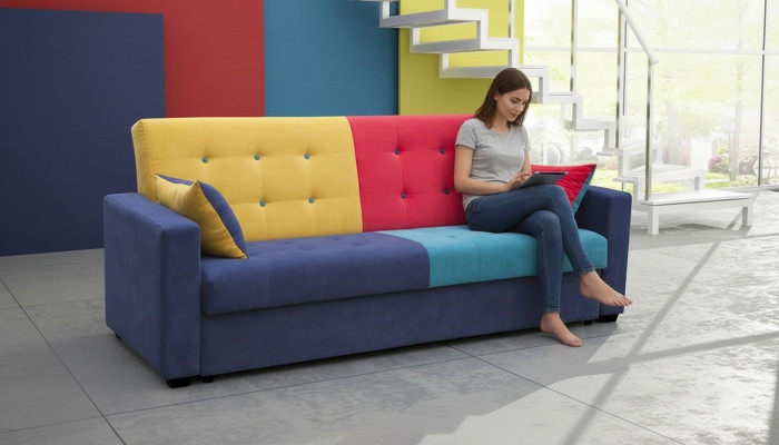 Sofa rozkładana Materiał Sofa Kanapa Włókienniczy Podkładka Ustawić funkcję łóżka 3 Siedziba Nowy