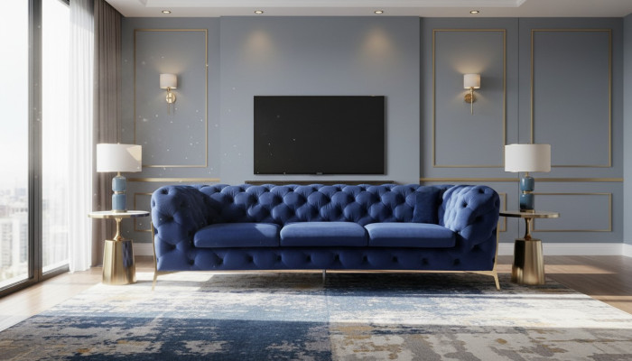 Luksusowy Materiał Włókienniczy Sofa Kanapa Podkładka Siedziba 3+2 Ustawić Chesterfield Obcios