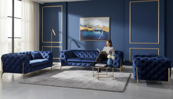 Luksusowa Sofa Sofa Podkładka Siedziba 3+2+1 Ustawić Deco Chesterfield