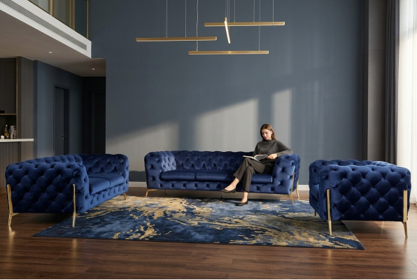 Luksusowy Materiał Włókienniczy Sofa Kanapa Podkładka Siedziba 3+1 Ustawić Chesterfield Obcios