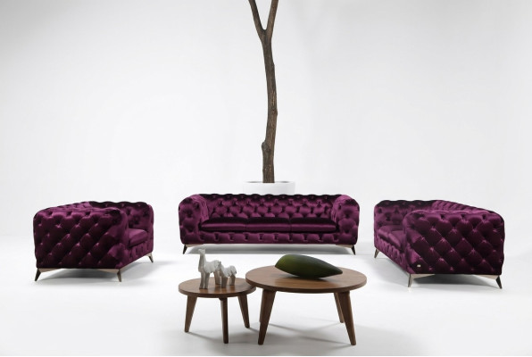 Luksusowa Wysokiej Jakości Sofa Kanapa Podkładka Siedziba 3+2+1 Ustawić Chesterfield Fioletowa Nowa