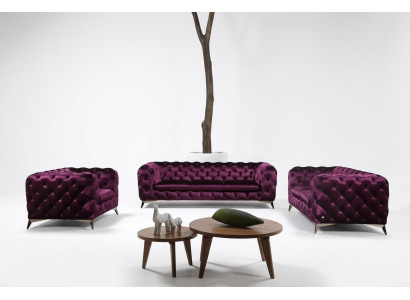 Luksusowa Wysokiej Jakości Sofa Kanapa Podkładka Siedziba 3+2+1 Ustawić Chesterfield Fioletowa Nowa