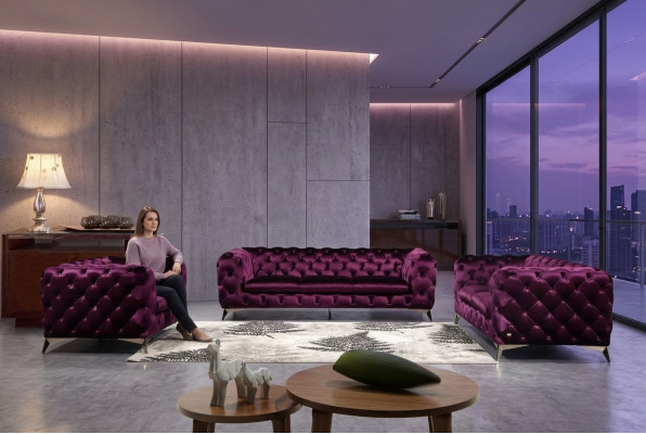 XXL Duża Sofa Kanapa Chesterfield 3 miejsce do siedzenia Podkładka Kanapa Siedziba Trzy Włókienniczy Materiał