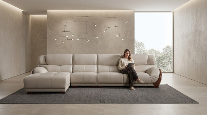 Narożnik Sofa Skóra Podkładka Siedziba Narożnik Sofa Ustawić Living Pokój Krajobraz