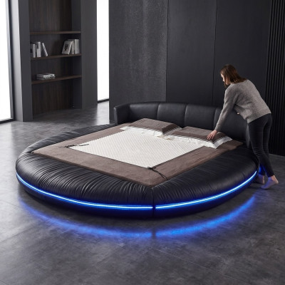 Okrągłe Design łóżko Skóra Okrągłe Łóżko Double Luxury Hotel Frame Sleep