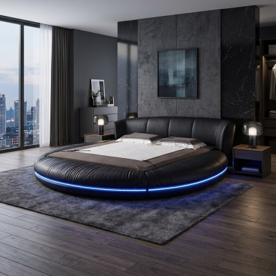 Okrągłe Design łóżko Skóra Okrągłe Łóżko Double Luxury Hotel Frame Sleep