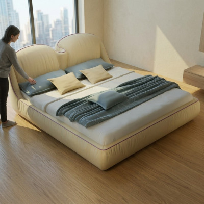 Design łóżko Skóra Łóżko Double Luxury Marriage Modern Hotel Frame Sleep