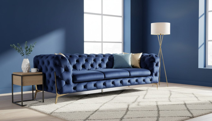 Sofa Chesterfield Couch Podkładka XXL Ustaw Włókienniczy 3+3 Designerskie kanapy niebieskie