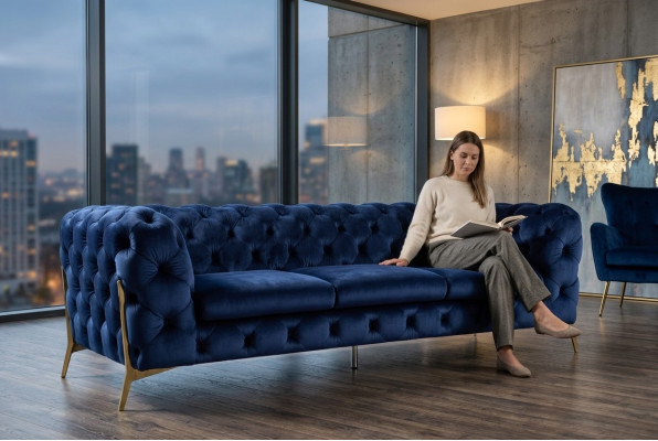 Chesterfield 3 Siedziba Couch Podkładka Trzy miejsce do siedzenia Design Couches Włókienniczy Materiał Italy