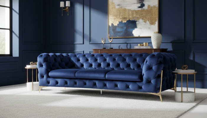 Chesterfield 3 Siedziba Couch Podkładka Trzy miejsce do siedzenia Design Couches Włókienniczy Materiał Italy