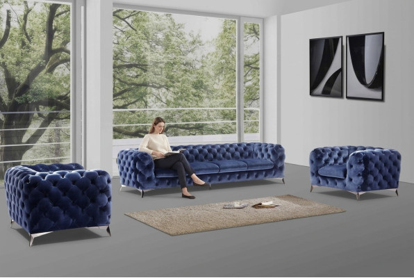 Blue Chesterfield Couch Podkładka Ustawić Włókienniczy 2+2 designerskie Meble
