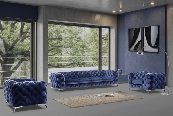 Blue Chesterfield Couch Podkładka Ustawić Włókienniczy 2+2 designerskie Meble