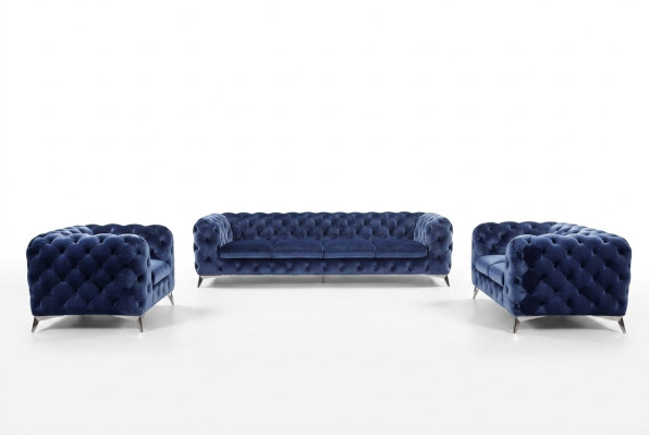 Blue Chesterfield Couch Podkładka Ustawić Włókienniczy 2+2 designerskie Meble