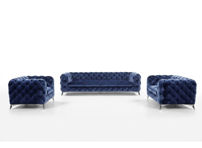 Blue Chesterfield Couch Podkładka Ustawić Włókienniczy 2+2 designerskie Meble