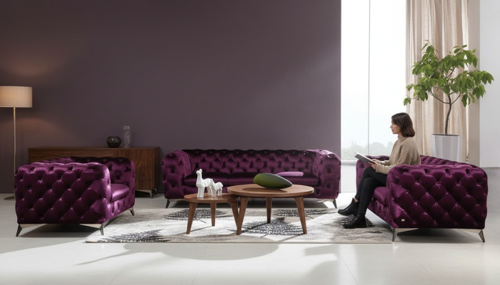 Sofa Chesterfield Couch XXL Big Ustaw Włókienniczy 3+1+1 Designerskie Kanapy Podkładka