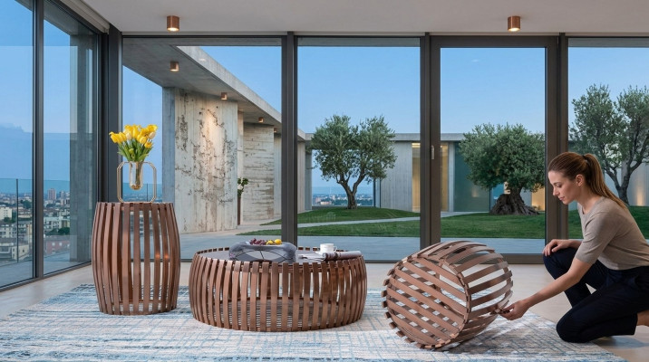 Bok kanapy Tabela Okrągły stoły Okrągły Sofa Metal Szkło Designer