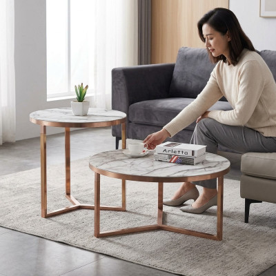 Designerska Kanapa Metalowa Szkło Tabela + Side Stoły Sofa Nowość 2 szt. ustawić