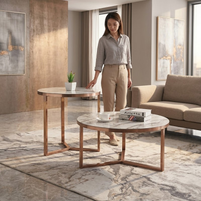 Kanapa Tabela Okrągły stoły Okrągły Sofa Metal Szkło Side Designer Luxury