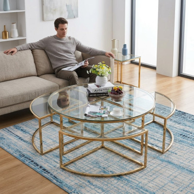 Okrągły designerska szklana sofa, Stal nierdzewna -Sofa-Tabela , Okrągły Design dla do home