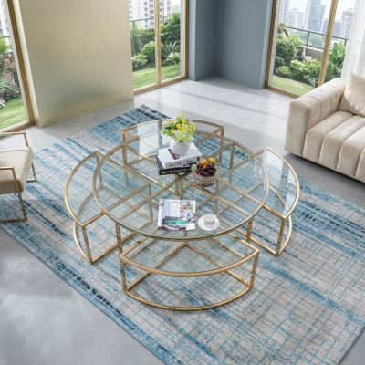 Okrągły designerska szklana sofa, Stal nierdzewna -Sofa-Tabela , Okrągły Design dla do home