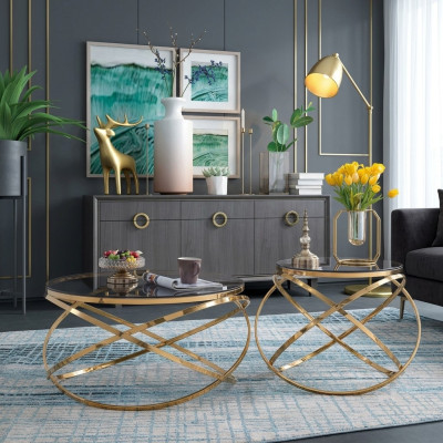 Projektant Metal Stal nierdzewna Couch Sztuczny marmur Tabela + Side Stoły Sofa 2 szt.