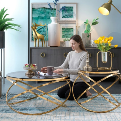 Sofa Tabela Okrągły stoły Okrągły Sofa Metal Szkło Side Designer
