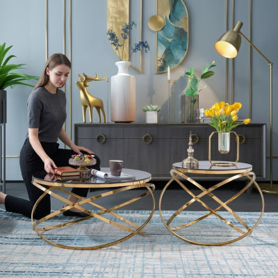 Boczna kanapa Tabela Okrągły stoły Okrągły Sofa Metal Faux Marble Designer Luxury