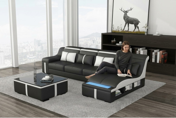 Narożnik Sofa Kanapa Podkładka Narożnik Siedziba L Form Skóra Ustawić Żywy krajobraz